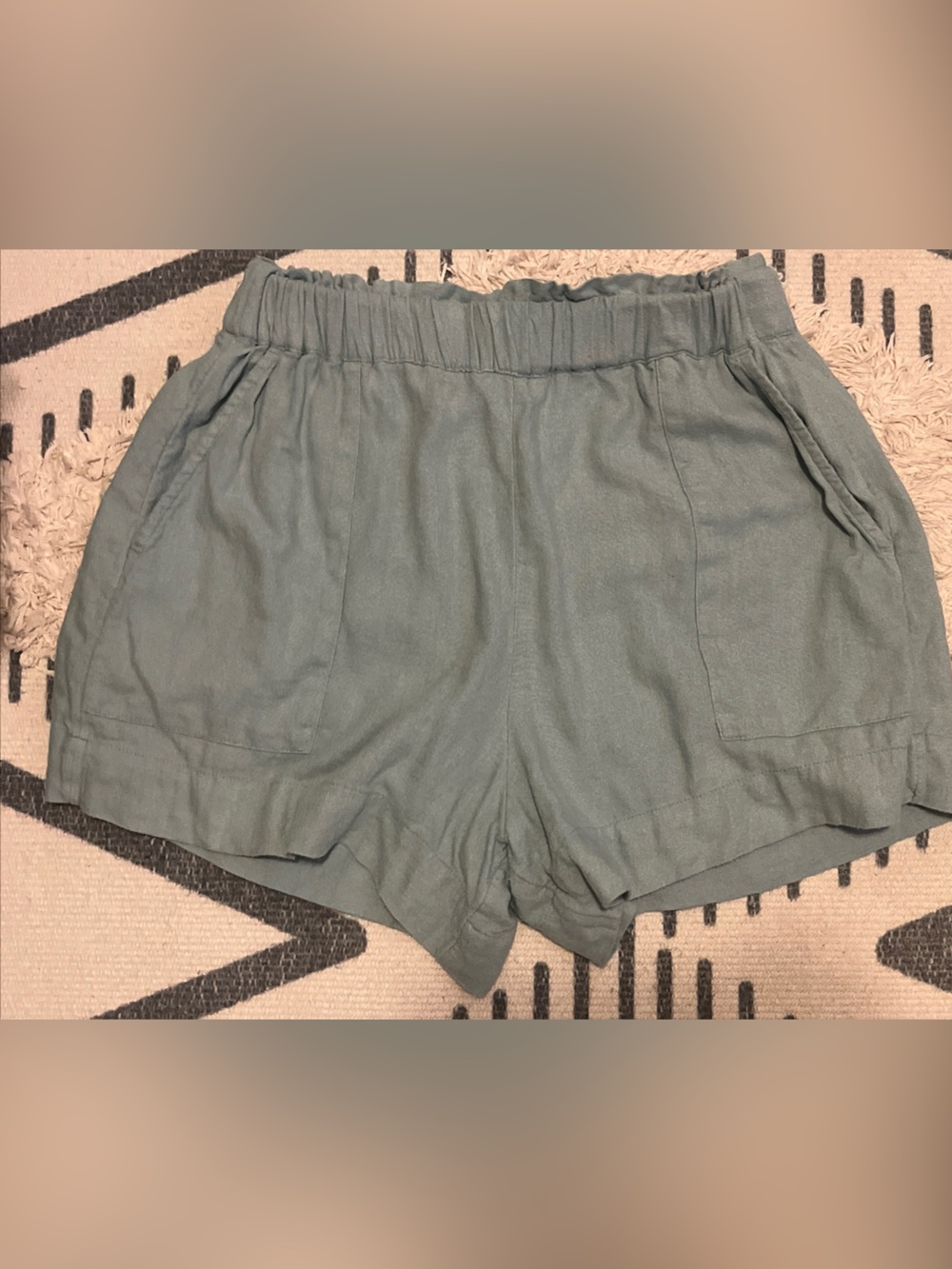 Abercrombie & Fitch Mint Blue Linen/Lyocel Elastic Waist Lined Shorts w/Pockets